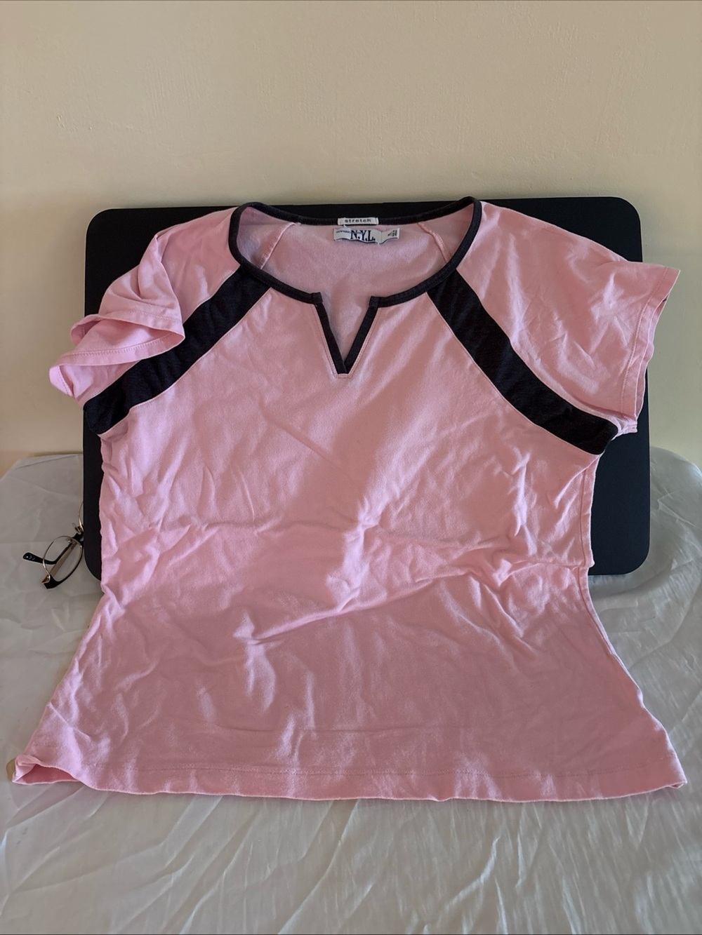 New York Laundry Light Pink Short Sleeve Tee with Black Accents